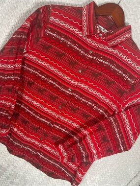 Vtg 80s 90s Adobe Rose Button Up Shirt Womens L Red Horse Print AOP Western